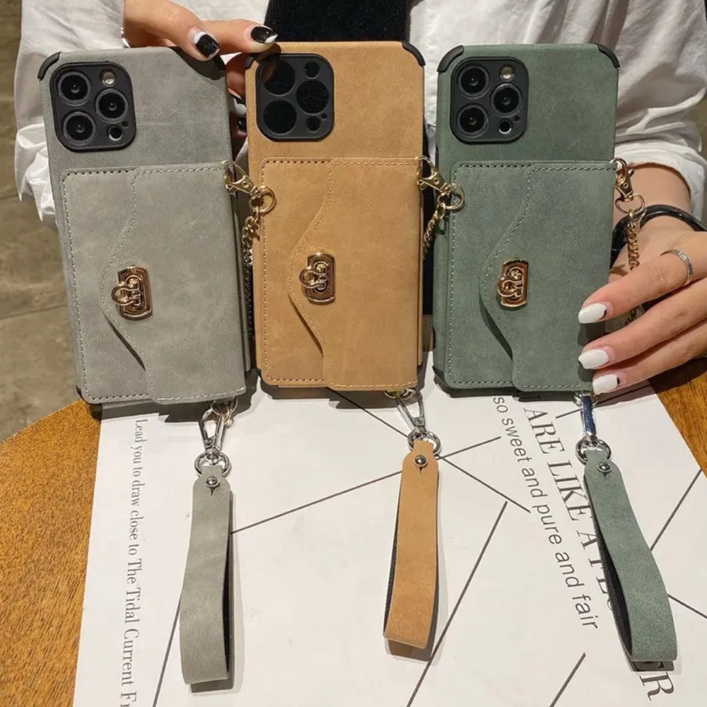 iPhone Case Crossbody Leather Cases w/ Wallet and Detachable Wristlet & Lanyard